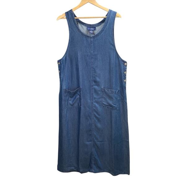 Vintage TY Traditional Denim Maxi Dress Size 14 Pinafore Sleeveless Modest - Picture 1 of 9